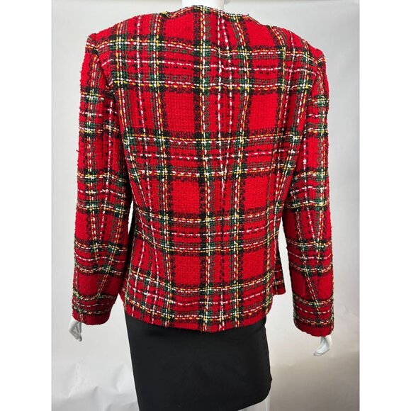Conrad C Collection Womens Red Plaid Tweed Blazer Jacket Size 6 Silk Blend - Picture 9 of 16